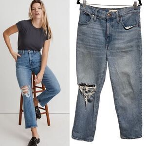 Madewell- The Perfect Vintage Straight Jean in Kingsbury Wash Busted Knee, Sz 31
